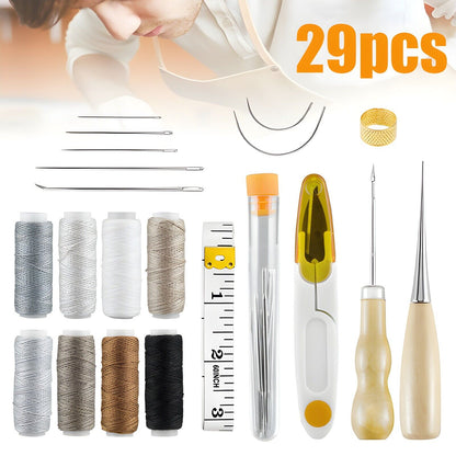 29Pcs Leather Craft Punch Tools Kit Stitching Carving Working Sewing Needles US