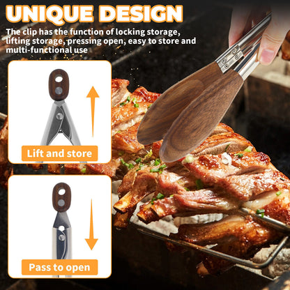 Walnut Wood Kitchen Tongs Food Serving Grill Multi Purpose Cooking Tongs