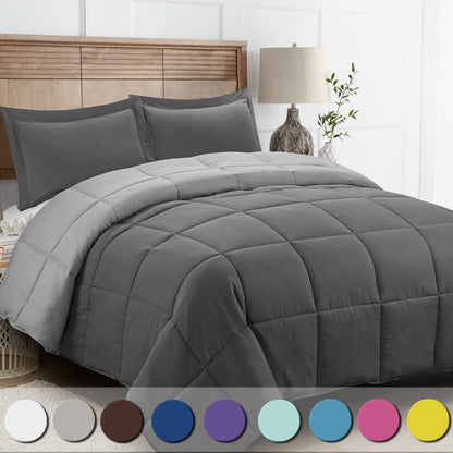 luxury bedding set, Soft Microfiber Comforter Set - All Season, Lightweight, Hypoallergenic, Down Alternative, Box Stitched, Noiseless, Multiple Colors