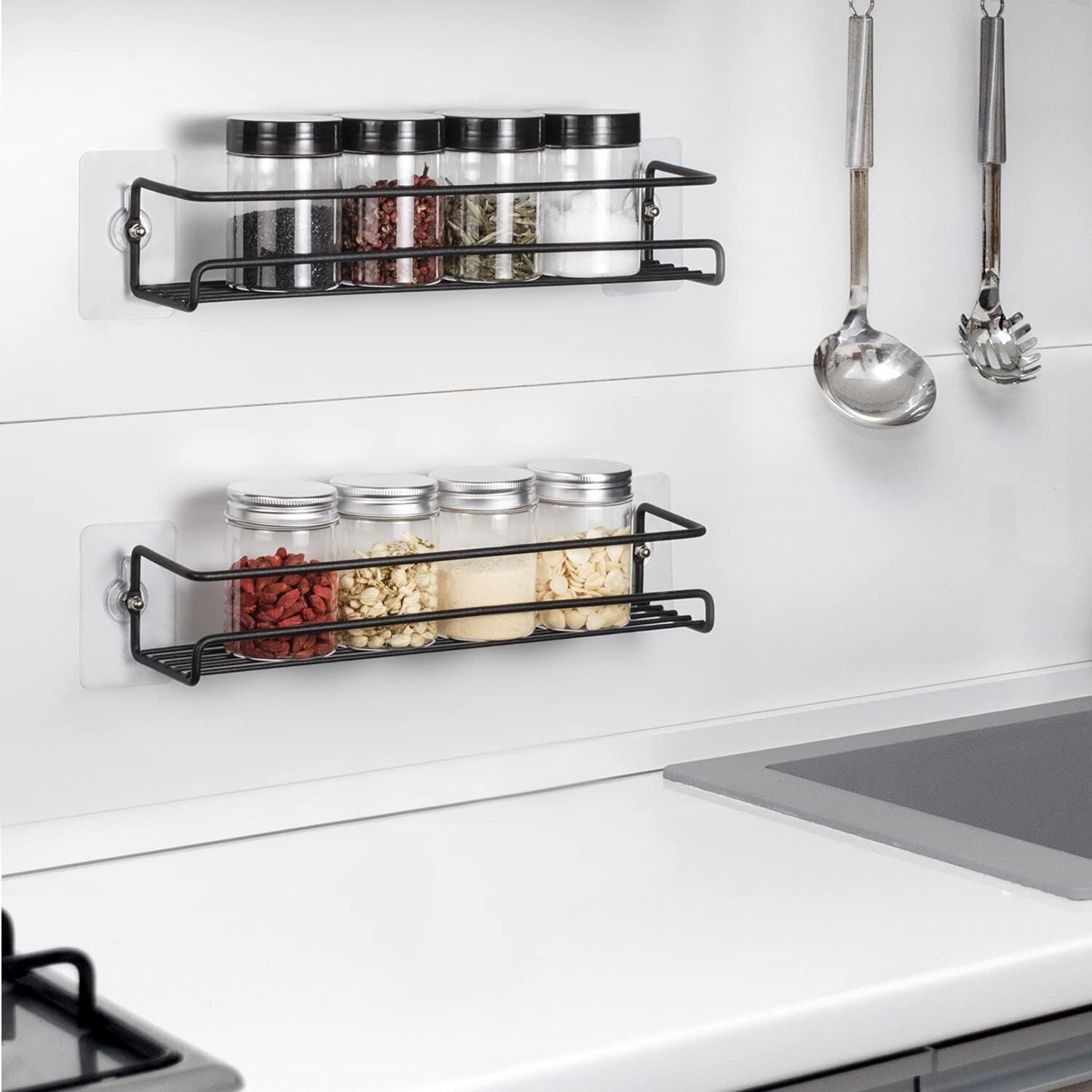 4 Packs Kitchen Spice Rack Organizer Storage Shelf Cabinet Jar Holder Wall Mount