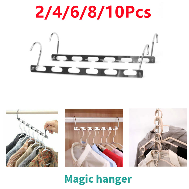 2-10X Magic Metal Wonder Hanger Closet Space Saver Organizer Rack Clothes Hooks