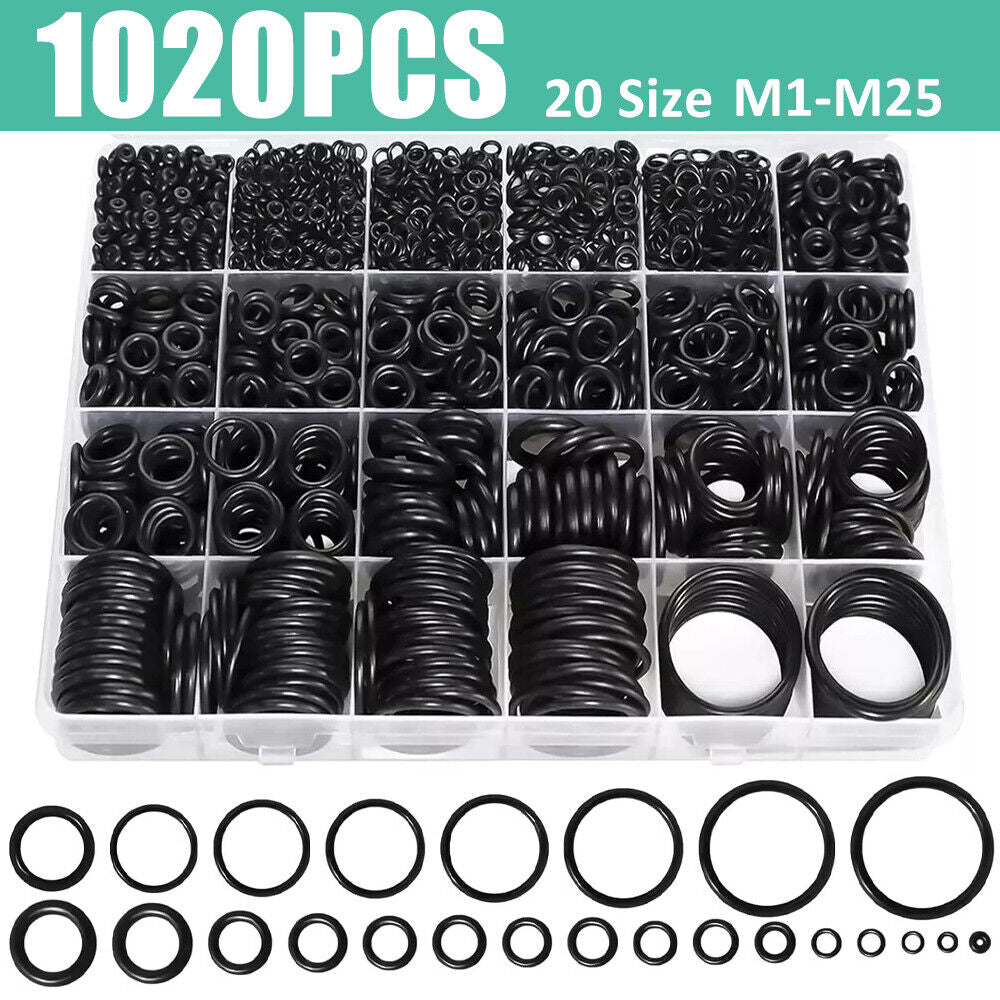 Nitrile Rubber O-Ring Kit 1020 PCS 20 Size Nitrile Rubber Oring Assortment Set for Car Auto Veh