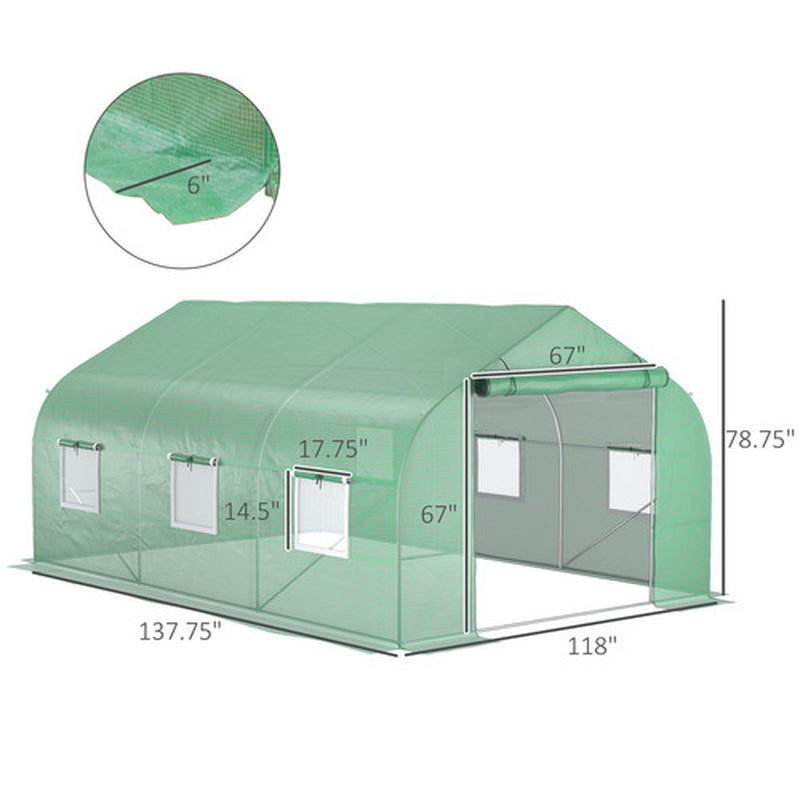 Large Walk-In Greenhouse 12x10x7 FT - Portable Outdoor Hot House, Heavy-Duty Steel Frame, UV-Resistant Cover, Roll-Up Doors & Windows for Ventilation