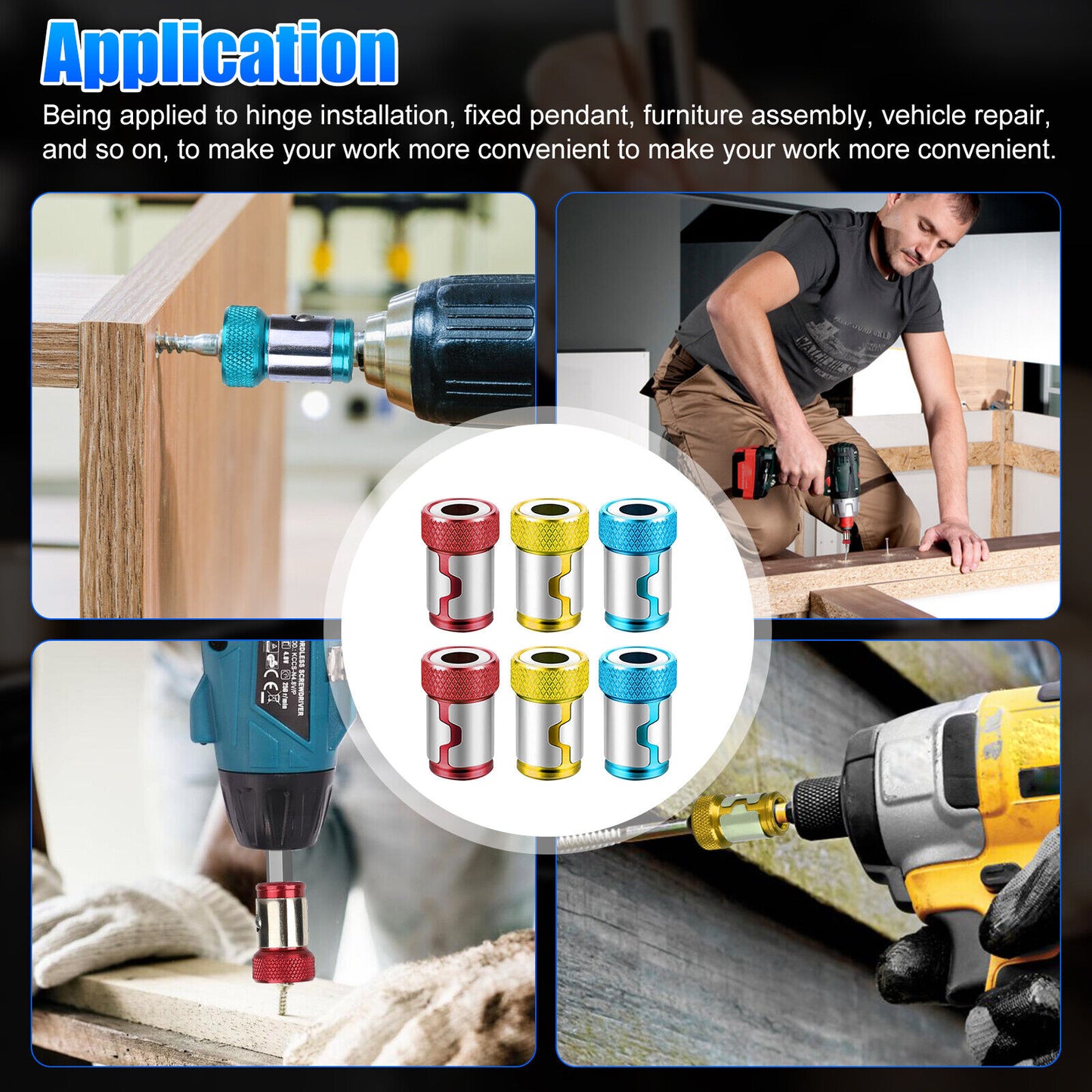 6 X Screwdriver Head Magnetic Ring Pivoting Bit Tip Screw Holder Magnetizer