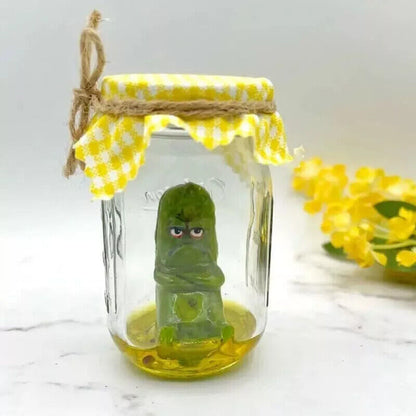 Handmade Emotional Support Grumpy Pickle in a Jar Sculpture, Handmade Cute Emotional Support