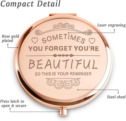 Engraved Compact Mirror with Inspirational Message – Dual-Sided, Perfect Gift for Women, Moms, Sisters & Best Friends, Ideal for Birthdays