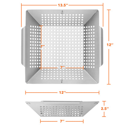 Vegetable Grill Basket - Stainless Steel Barbecue Wok Pan Tray for Grilling
