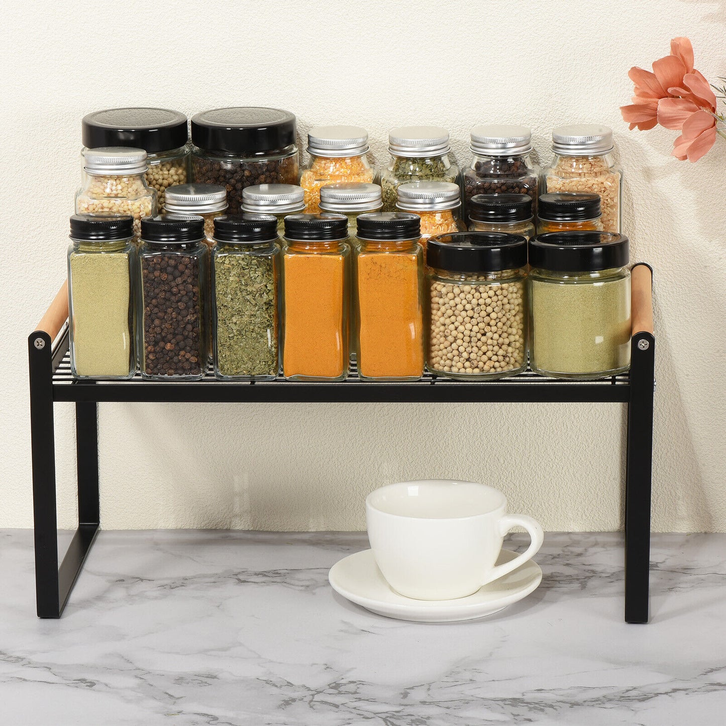 Kitchen Cabinet Shelf Organizer Wood Counter Rack Stackable Storage Holder kitchen supplies gadgets