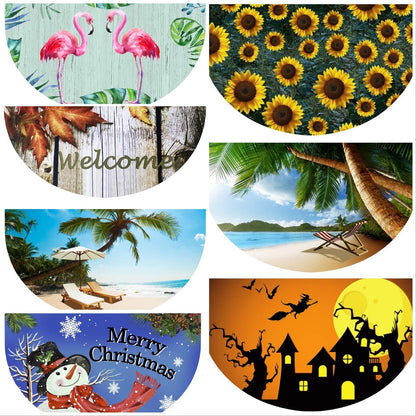 Half round Rubber Door Mat, Decorative Indoor Outdoor Non Slip Front Door Mat