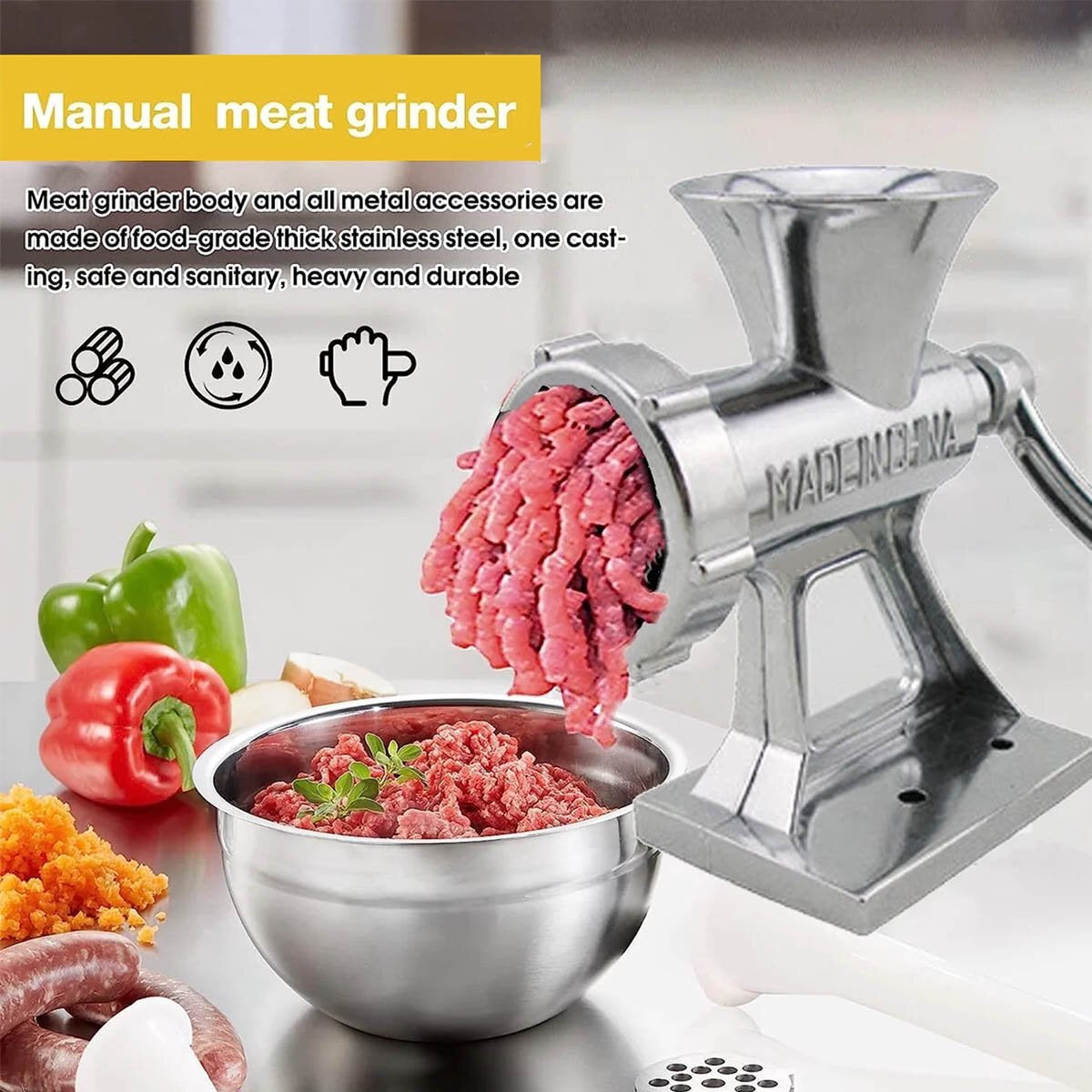 Heavy Duty Meat Grinder Mincer Stuffer Manual Sausage Filler Sauce Maker Machine