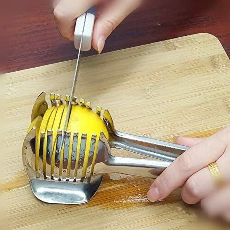 Tomato Onion Lemon Slicer Clip - Multi-Purpose Fruit & Veggie Holder | Food-Grade Stainless Steel Cutter Guide for Safe, Easy, Precise Kitchen Use