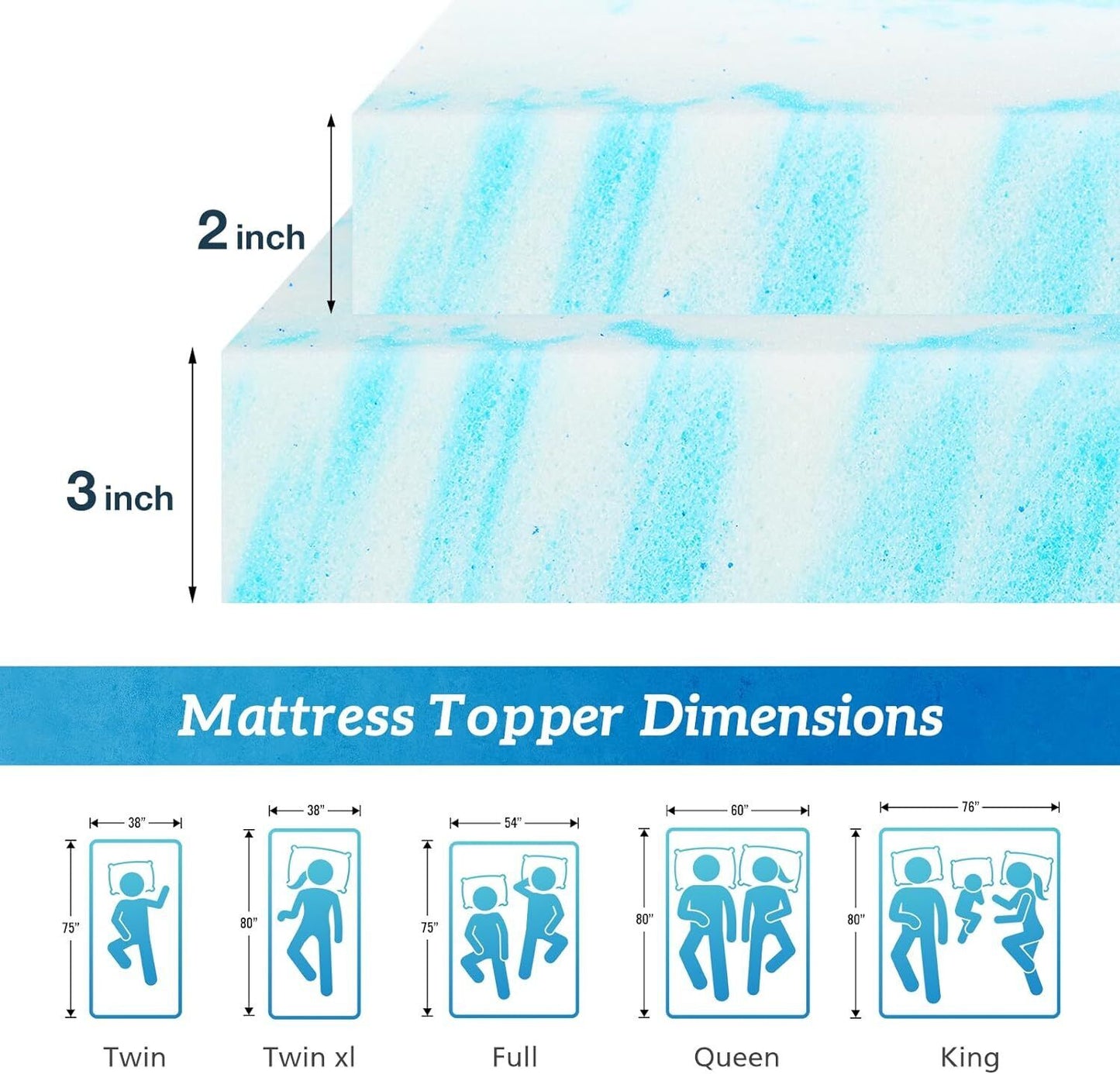 mattress toppers, Memory Foam Bed Topper - Cooling Gel, Pressure Relief, High-Density Support, Breathable & Comfortable Mattress Pad for Deeper Sleep