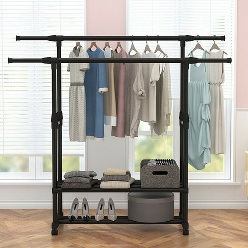 Heavy Duty Clothing Garment Rack Rolling Clothes Organizer Double Rails Hanging