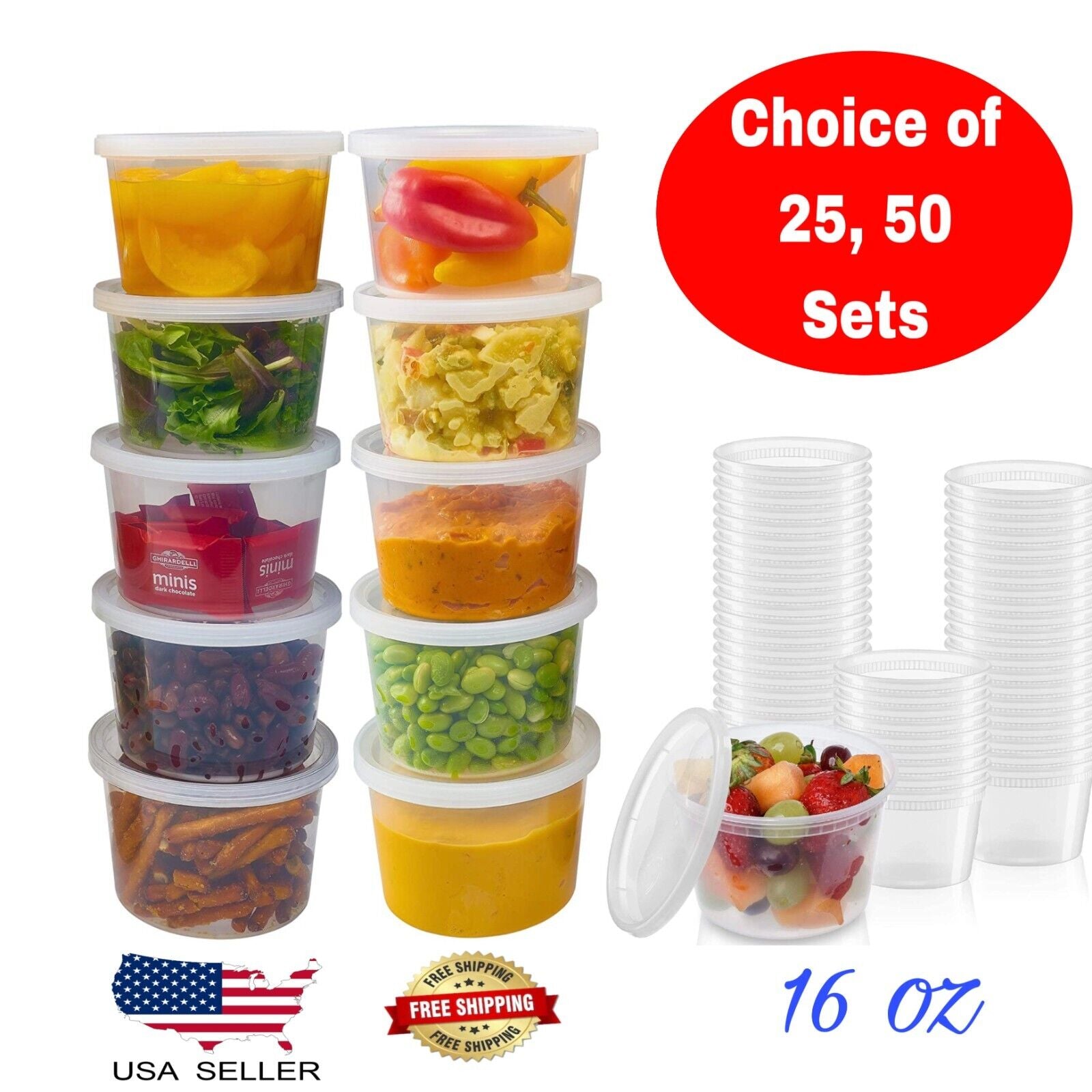 plastic cups lids round emma cham, Reusable 16 oz. Food Containers with Airtight Lids - BPA-Free, Leakproof, Kitchen Storage Utensils Sturdy