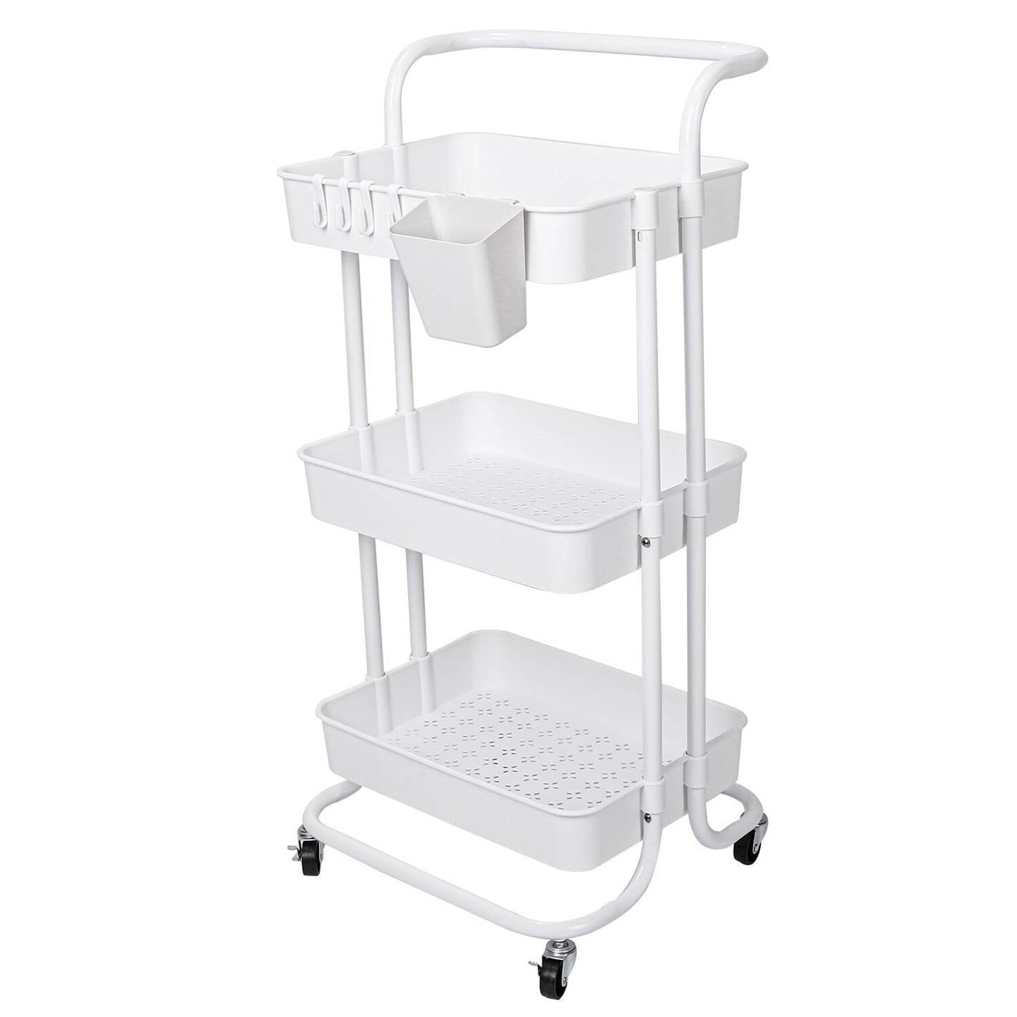 3 Tier Rolling Kitchen Trolley Cart Metal+Pp Storage Shelves Rack Utility Cart