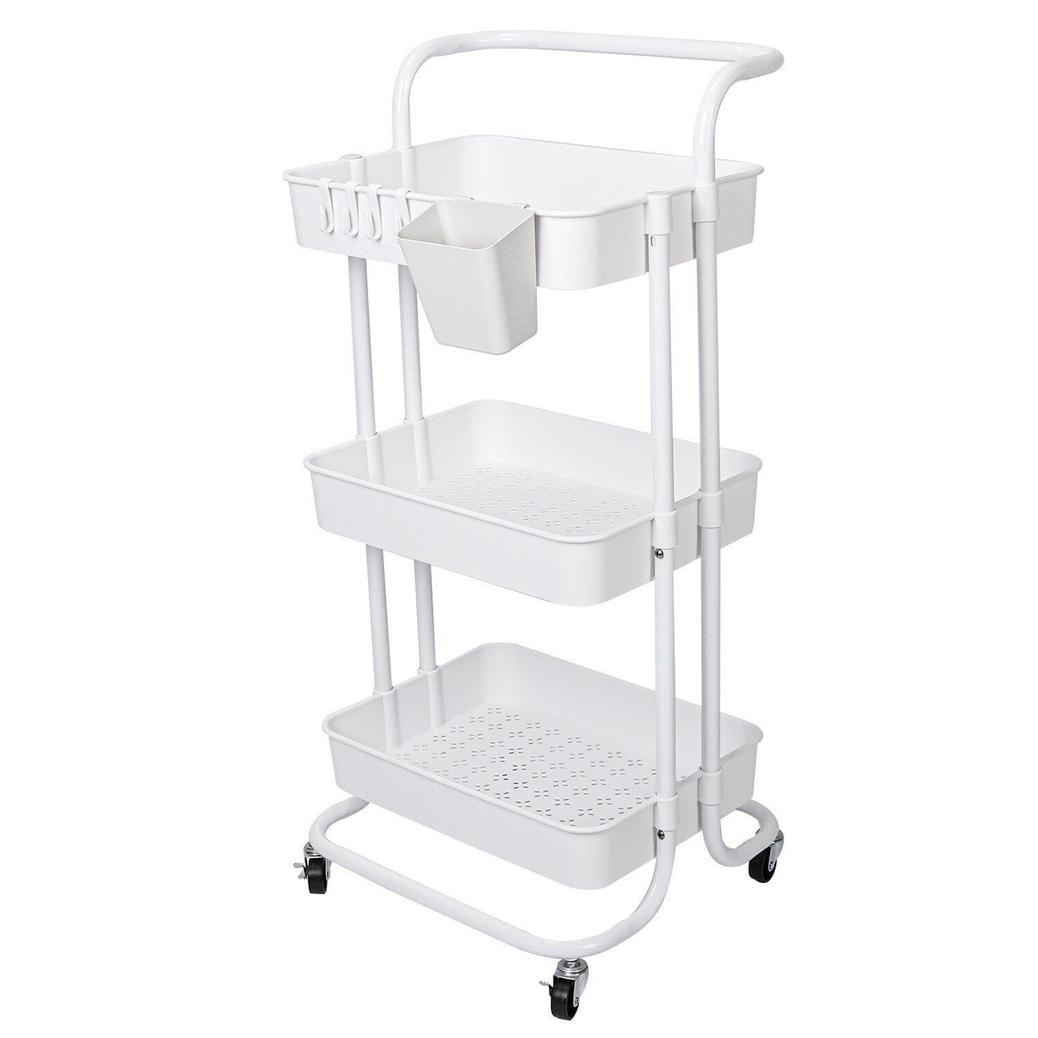 3 Tier Rolling Kitchen Trolley Cart Metal+Pp Storage Shelves Rack Utility Cart