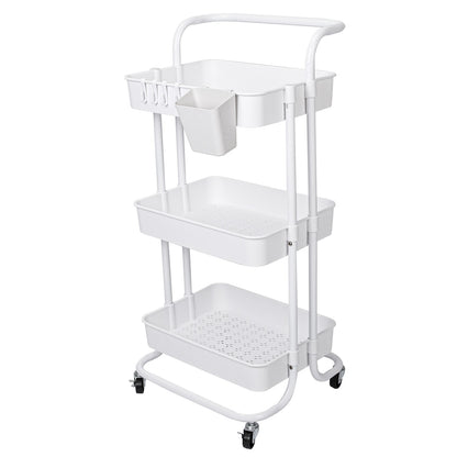 3 Tier Rolling Kitchen Trolley Cart Metal+Pp Storage Shelves Rack Utility Cart