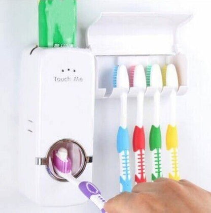 Toothpaste Dispenser + 5 Toothbrush Holder Set Wall Mount Stand US Fast Shipping