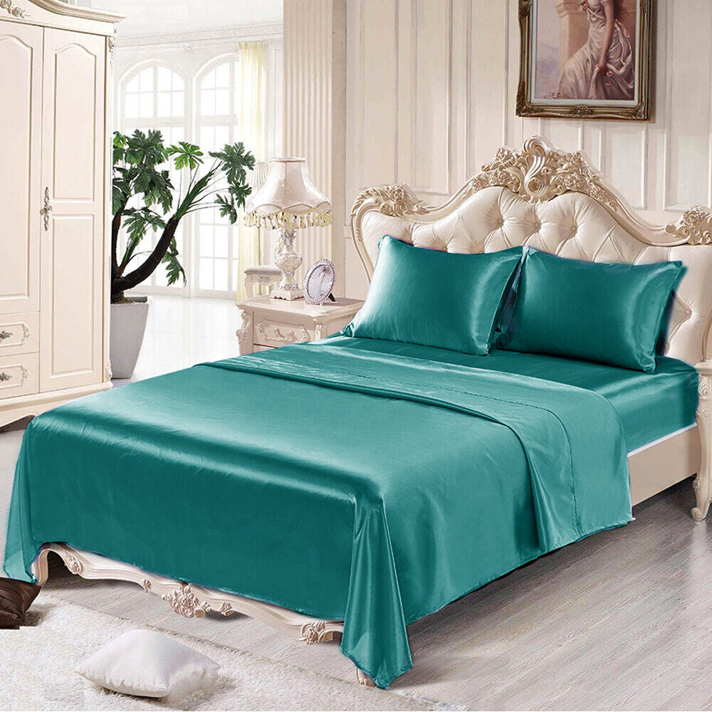 4-Piece Satin Silk Sheet Set - Luxury Wrinkle-Resistant Deep Pocket Bed Sheets, Soft & Breathable for All Seasons, Fits Mattresses Up to 14"