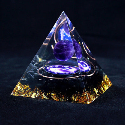 EMF Protection Orgonite Pyramid - Amethyst & Peridot Healing Crystal, Energy Orgone, Spiritual Decor, Positive Vibes, Stress Relief Home & Office Gift