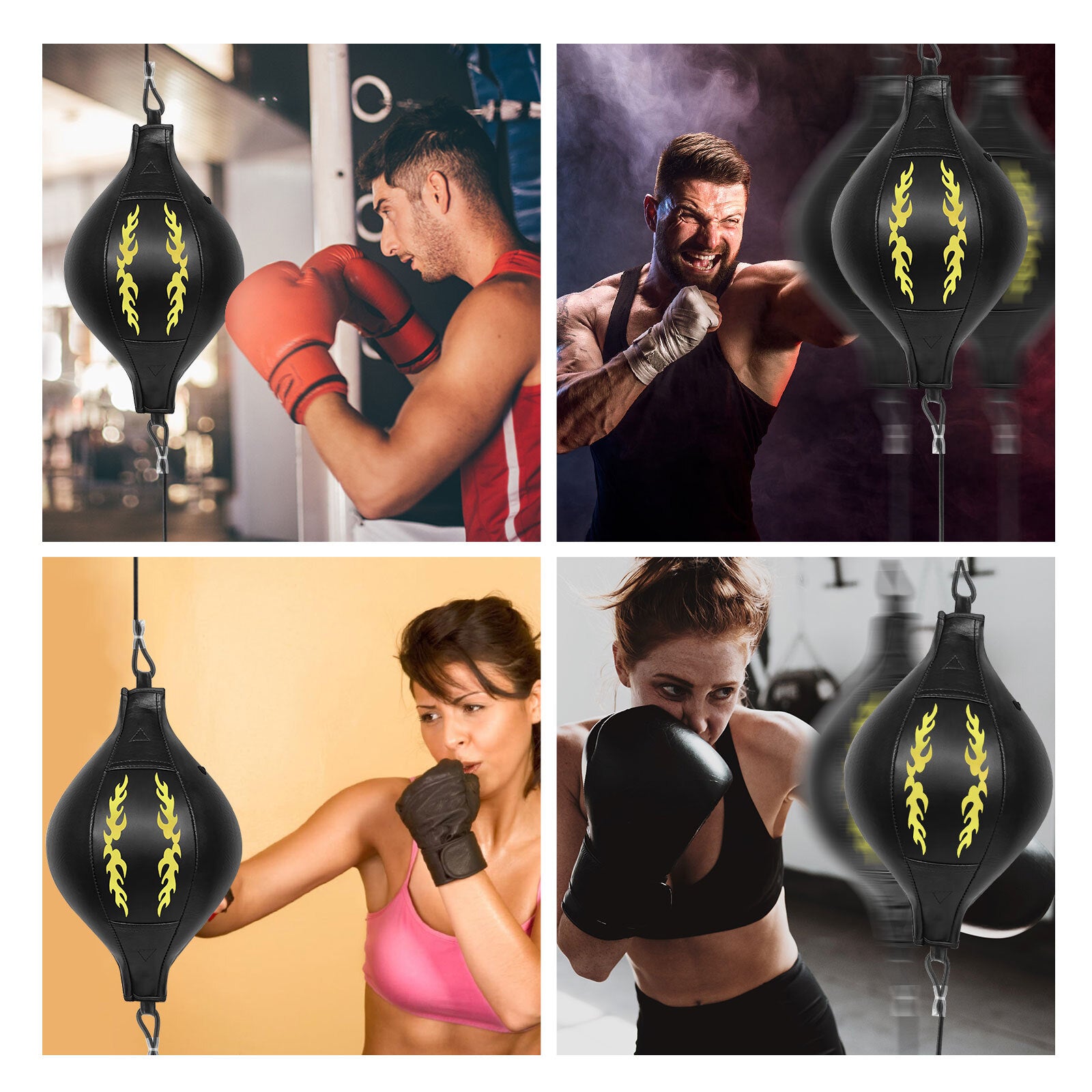 Double End Speed Ball Boxing Punching Bag PU Leather Adjustable Reflex Trainer