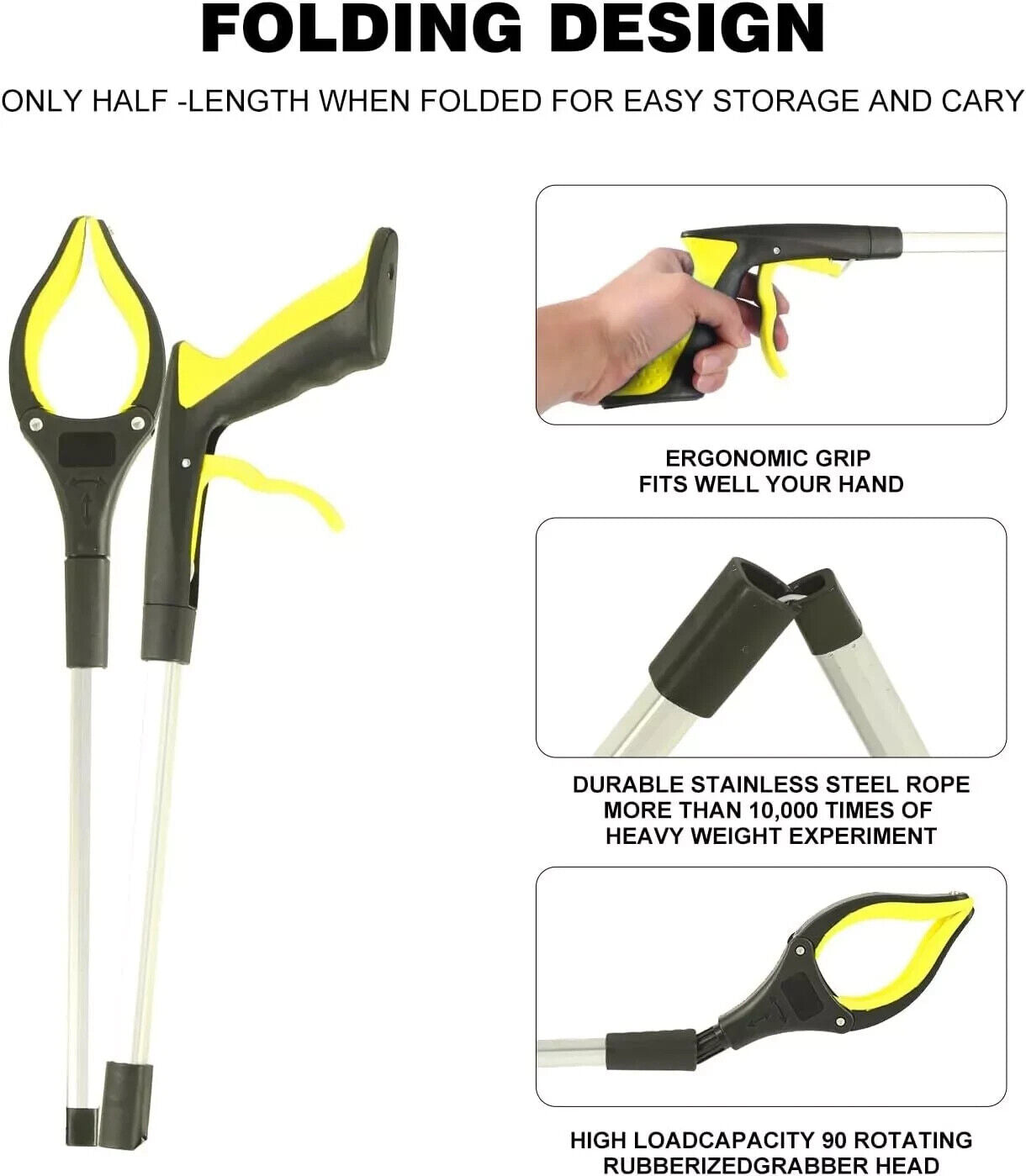 Trash Grabber Tool, 32” Heavy-Duty Reacher, Rubber-Tipped Claw, Ergonomic Grip, Pick-Up Stick for Elderly, Yard Cleanup, Litter & Hard-to-Reach Items