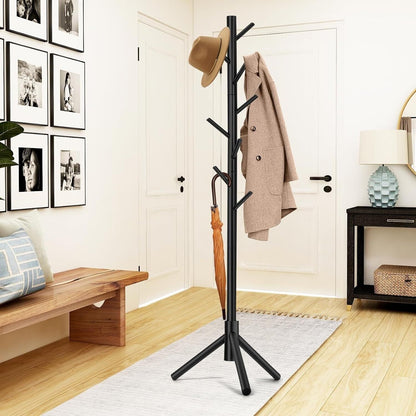 Modern Multifunctional Coat Hanger, Wooden Coat Rack Stand with Adjustable Height, 8 Hooks for Hats & Scarves - Space-Saving Entryway Organizer Sturdy