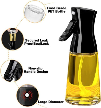 Oil Sprayer for Cooking 180ml - Glass Olive Oil Sprayer Bottle with Brush | Non-Slip Design, Fine Mist for Air Fryer, Grilling & Baking | Kitchen Gift!