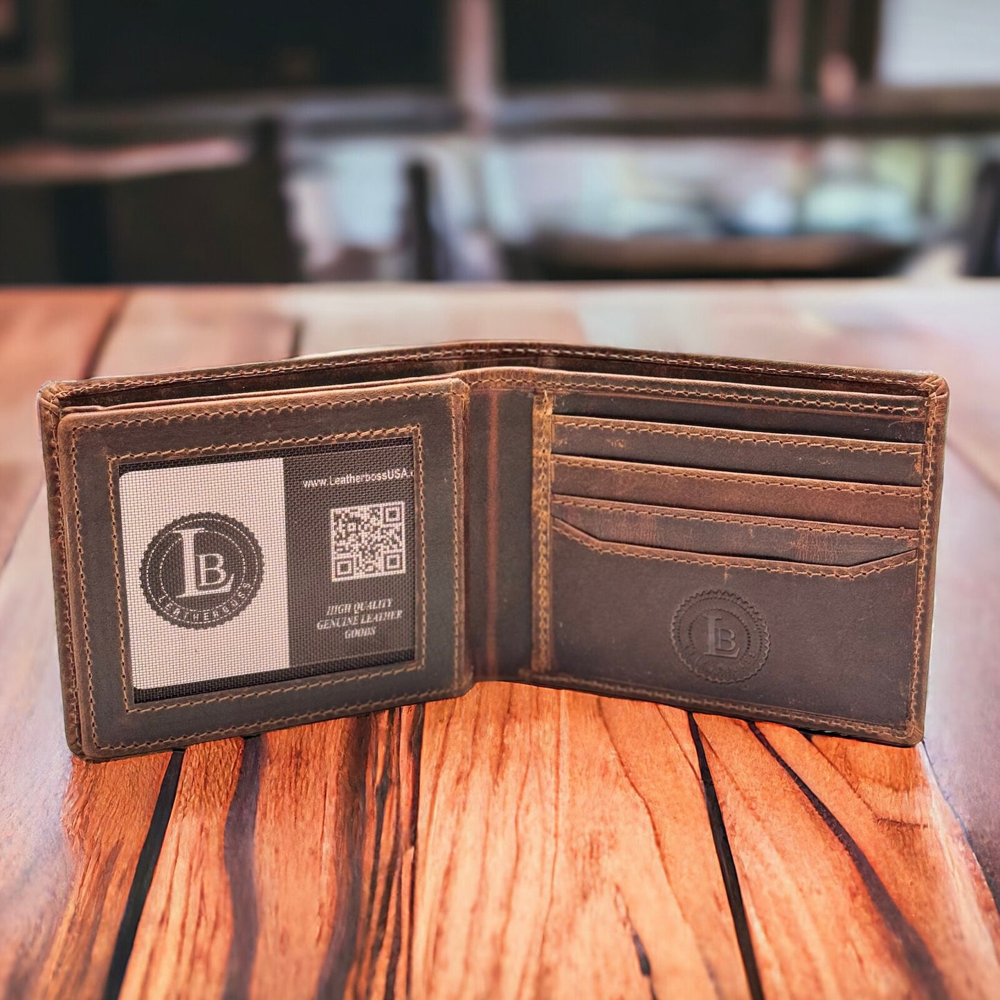 RFID Blocking Brown Vintage Leather Men'S Bifold Center Flap Wallet