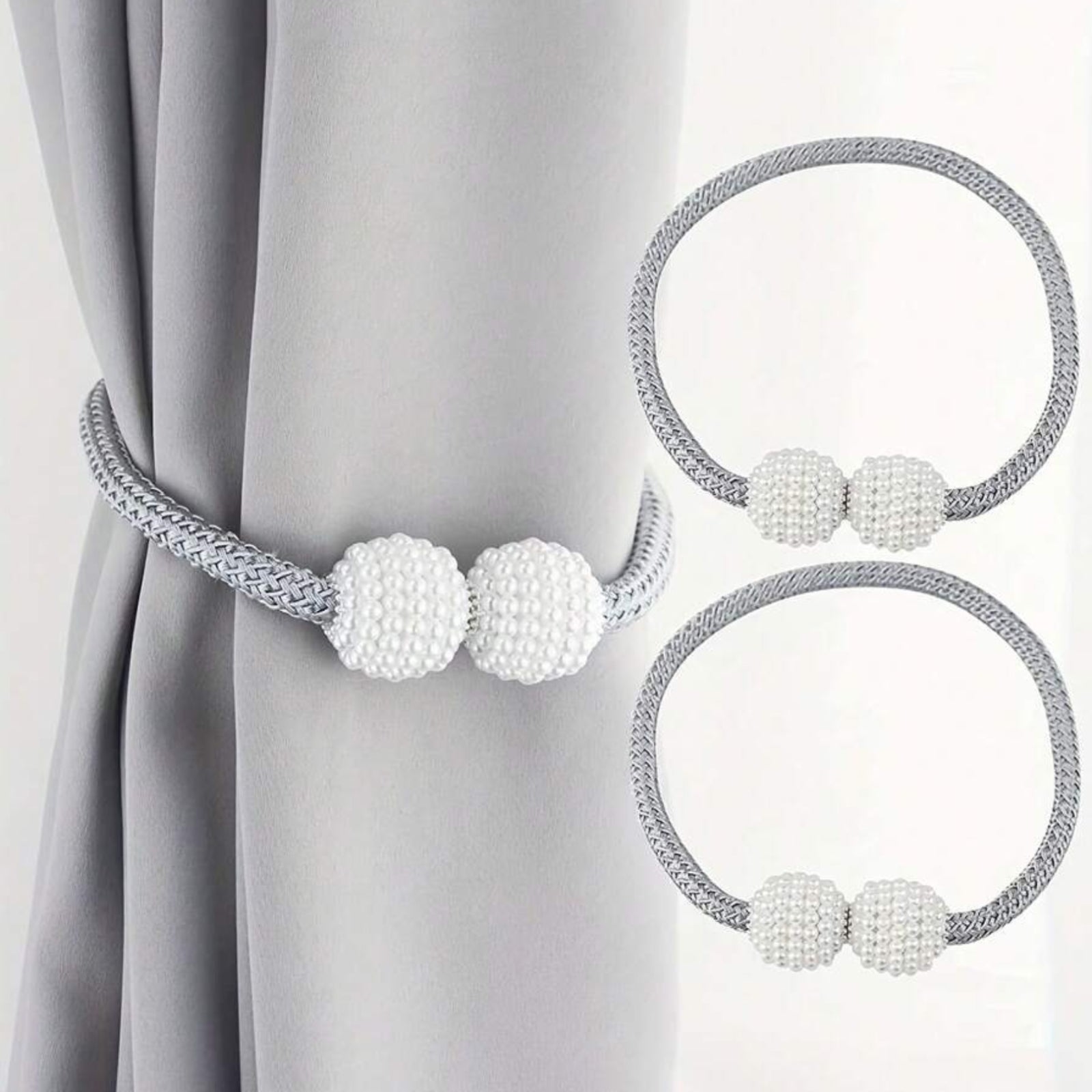2Pcs Curtain Tiebacks Holdbacks Magnetic Buckle Woven Tie Hold Back Clips Rope