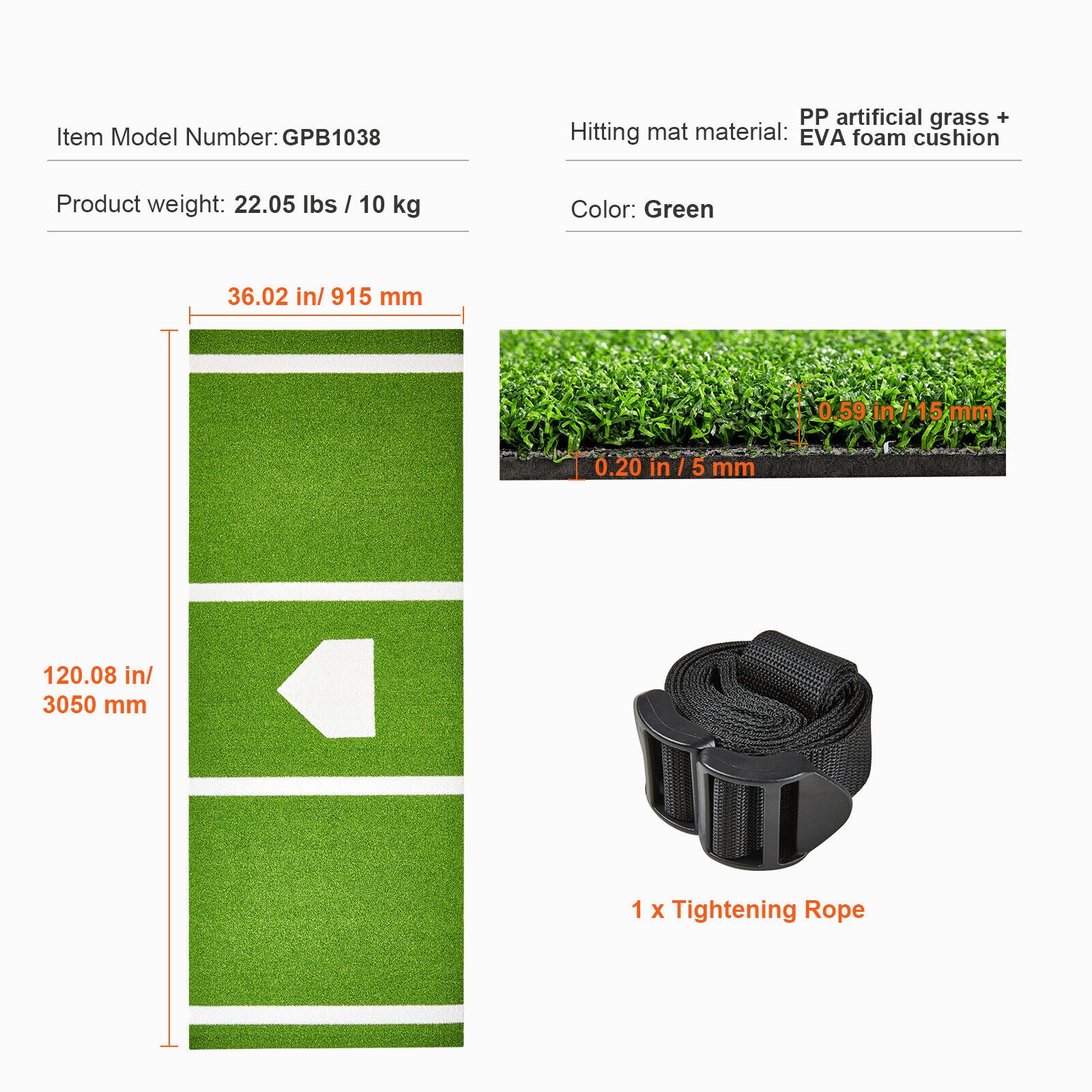 Baseball Softball Hitting Mat 10x3.8FT – Non-Slip Batting Mat w/Stride Lines, Thick Foam Backing, Durable Turf, Easy to Store – Perfect for Training !