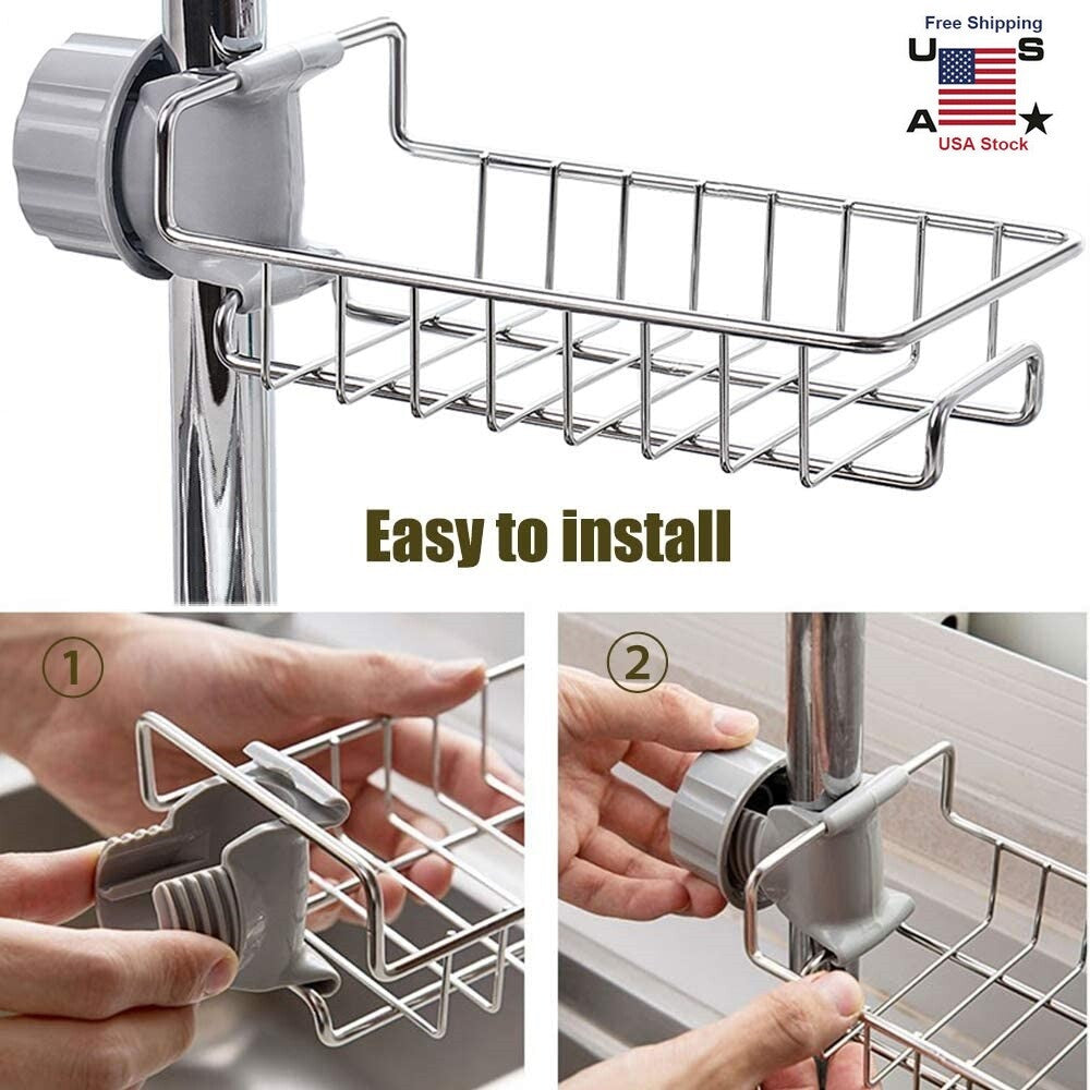 Kitchen Sink Caddy Organizer over Faucet Sponge Holder Hanging Faucet Drain Rack
