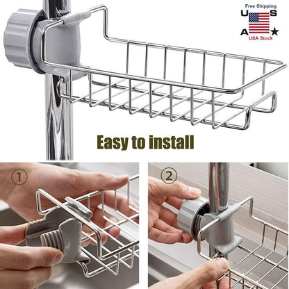 Kitchen Sink Caddy Organizer over Faucet Sponge Holder Hanging Faucet Drain Rack