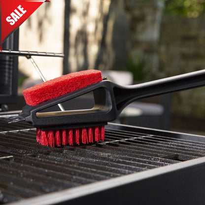 grill wire brush, Expert Grill 3-in-1 Grill Brush – Soft Grip BBQ Cleaning Tool with Scraper, Wire Bristles & Scrub Pad – Durable Stainless Steel 