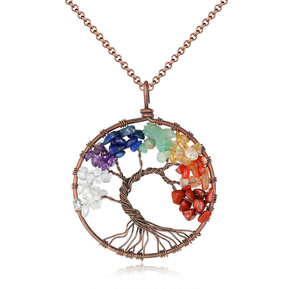 5Pc Natural Crystal Quartz Tree of Life Stone Pendant Amulet Healing Chakra