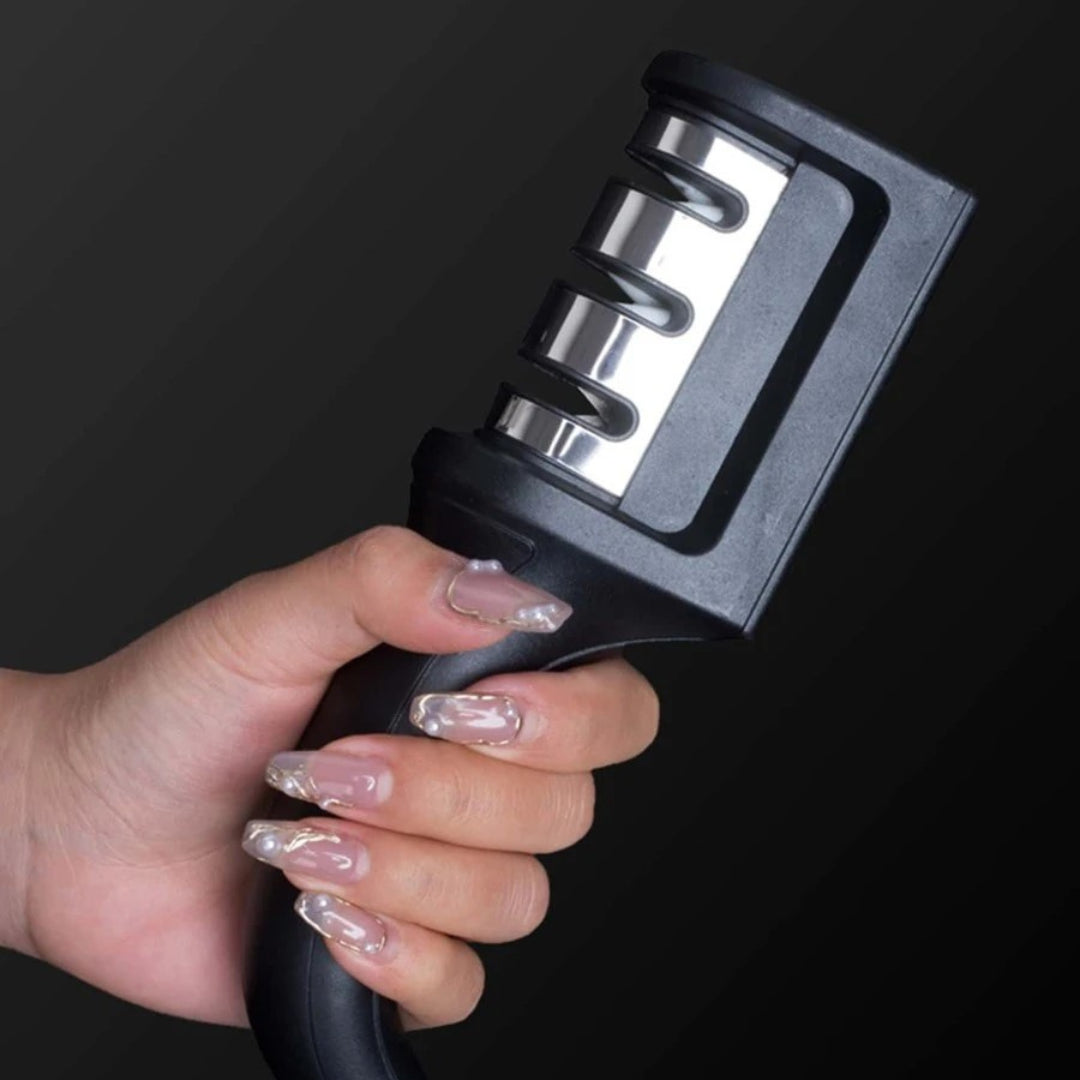 Knife Sharpener for Kitchen Knives, 4-in-1 Manual Blade Sharpener – Easy & Safe Tool for Restoring Sharp Edges at Home, Works on All Blades!