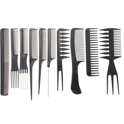 rat tail comb, Pro Salon Hair Styling Comb Set – 10pcs Black Plastic Hairdressing Brushes for Barbers & Stylists, Professional Hair Tools for Cutting