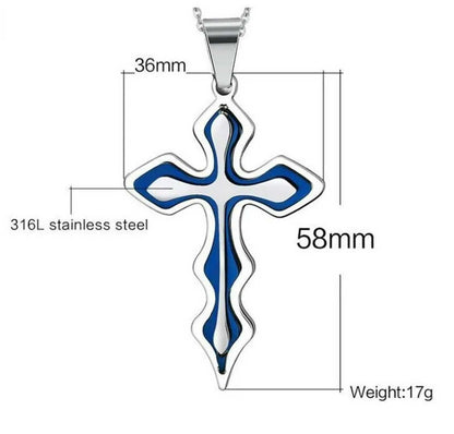 Cross Pendant Necklace Silver Stainless Steel Unisex'S Chain Crucifix Men Women