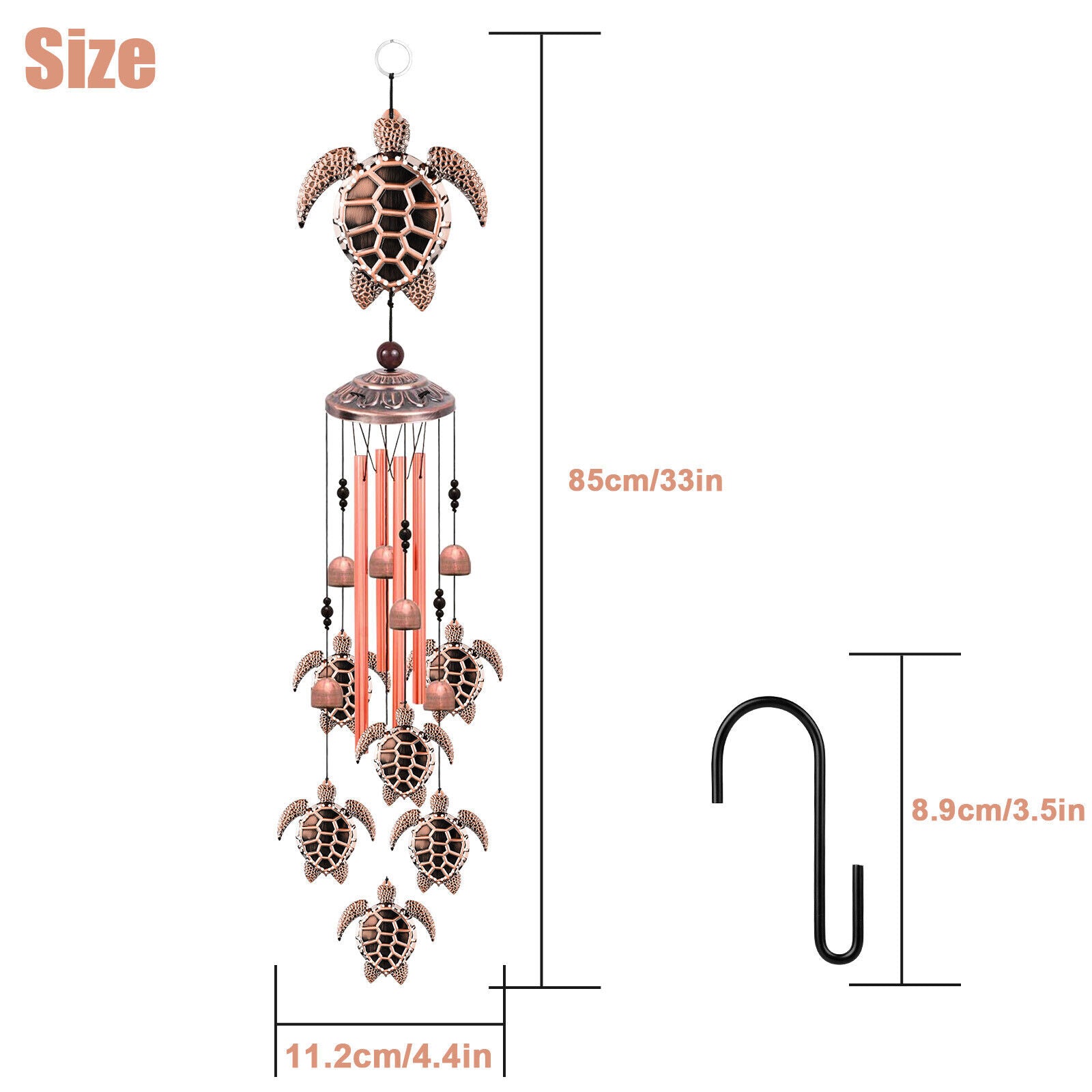 33'' Sea Turtle Wind Chimes Garden Outdoor 4 Tubes Bells Yard Home Hanging Decor