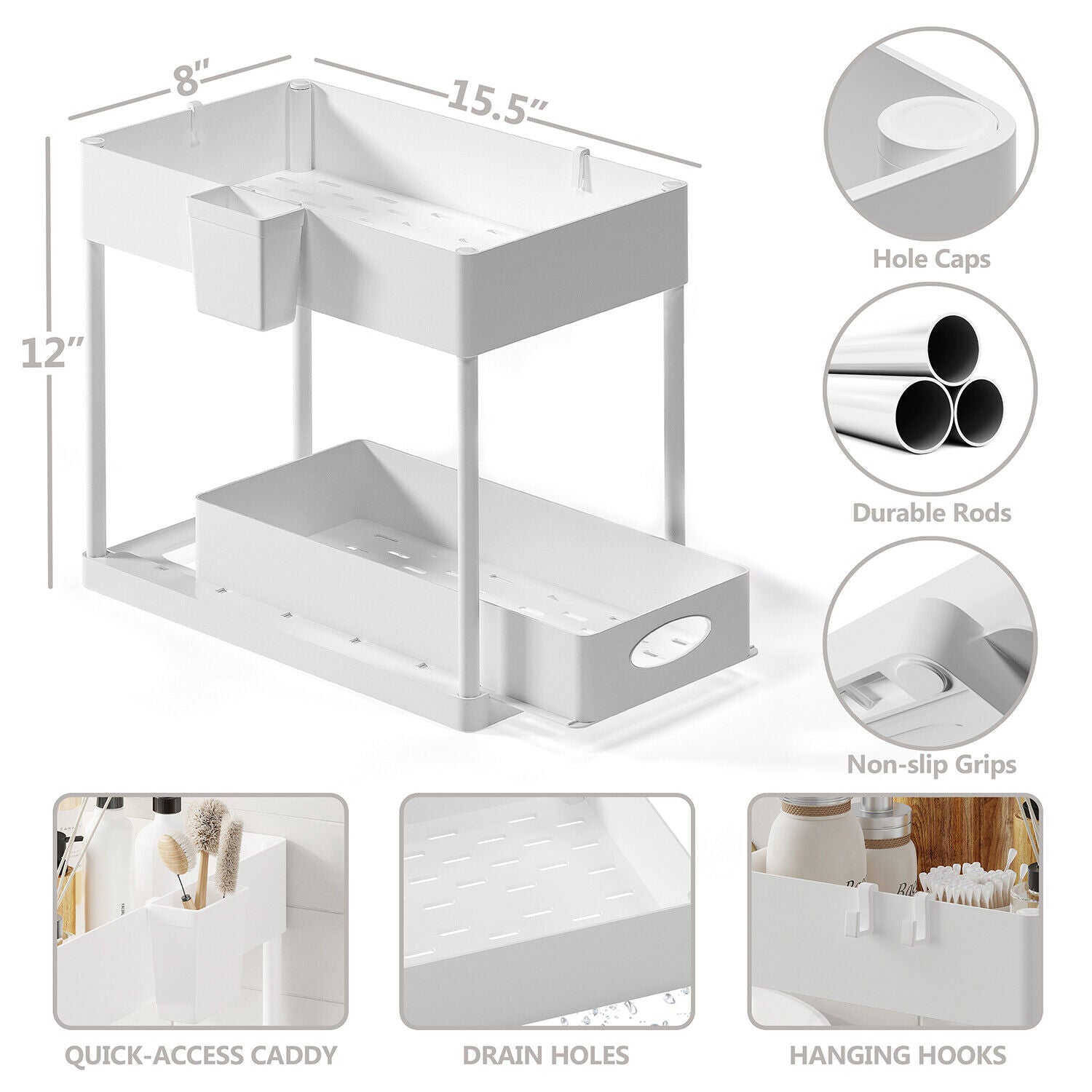 Under Sink Organizer with 2 Tier Sliding Drawers - Bathroom Cabinet Organizer