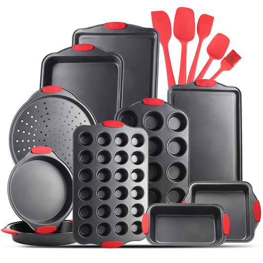 15 Pc Bakeware Set Nonstick Carbon Steel Oven Safe Silicone Handles Baking Kit