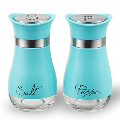 saltshaker, Salt and Pepper Shakers Set - 4oz Teal Stainless Steel with Glass Bottom, Easy Refill, Elegant Kitchen Decor, Classic Design for Cooking