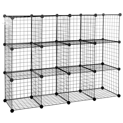 12-Cube Wire Storage Organizer – DIY Metal Bookshelf & Shelving Rack for Bedroom, Living Room, or Closet – Modern Industrial Design, Large Capacity