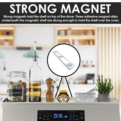 Magnetic Stove Shelf for Kitchen Storage – No Installation Needed, Strong Magnets Hold Spices & Seasonings, Space-Saving Organizer for a Clutter-Free 