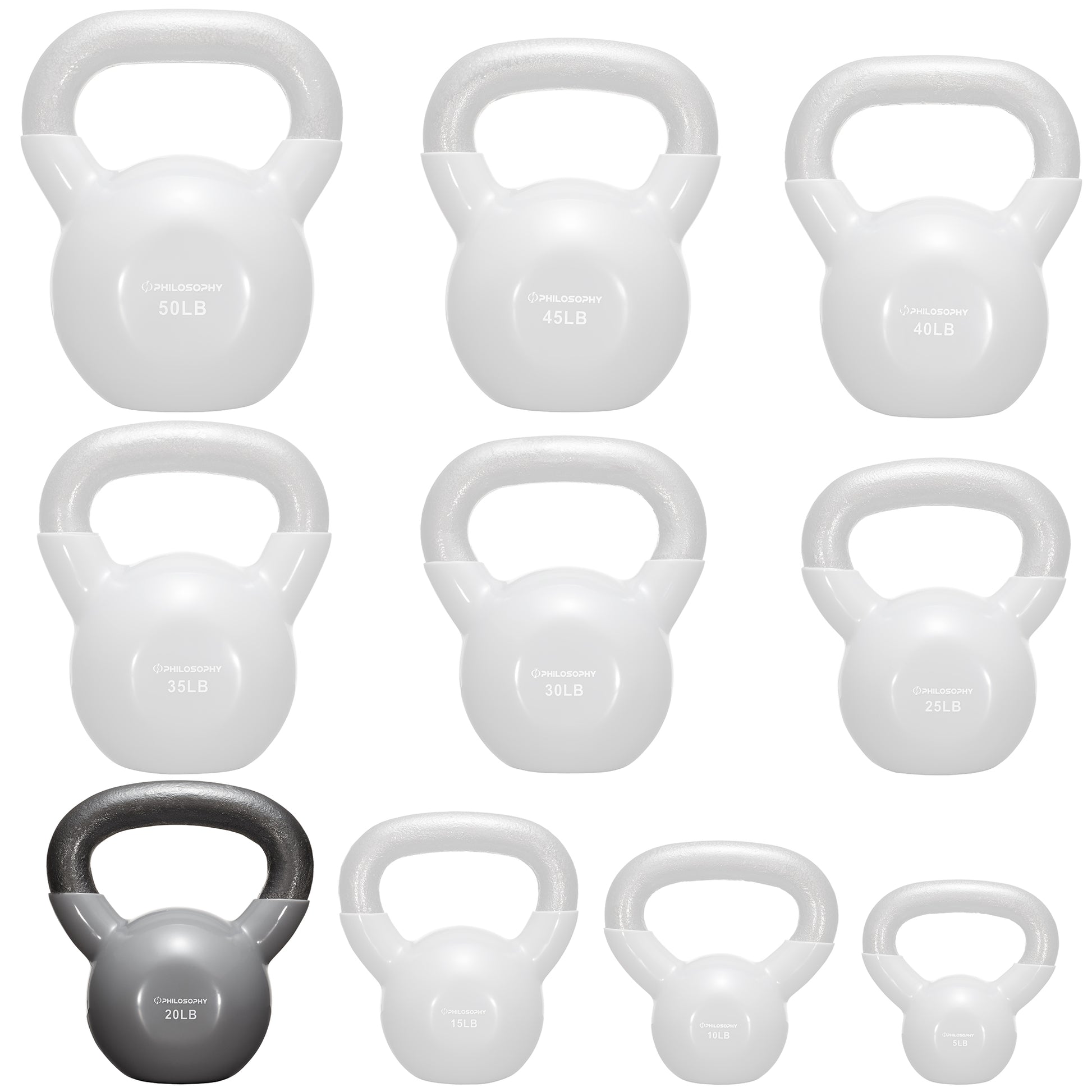 Vinyl Coated Cast Iron Kettlebell, 5 Lbs to 50 Pound Weights