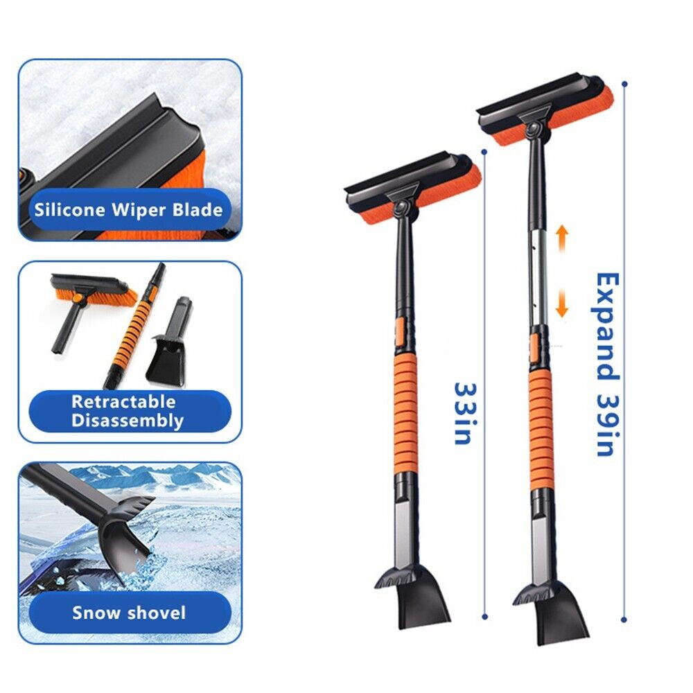 Extendable 4-in-1 Snow Shovel Kit – Portable Brush, Ice Scraper & Collapsible Tools with Pivoting Head & Telescoping Handle for Winter Snow Removal