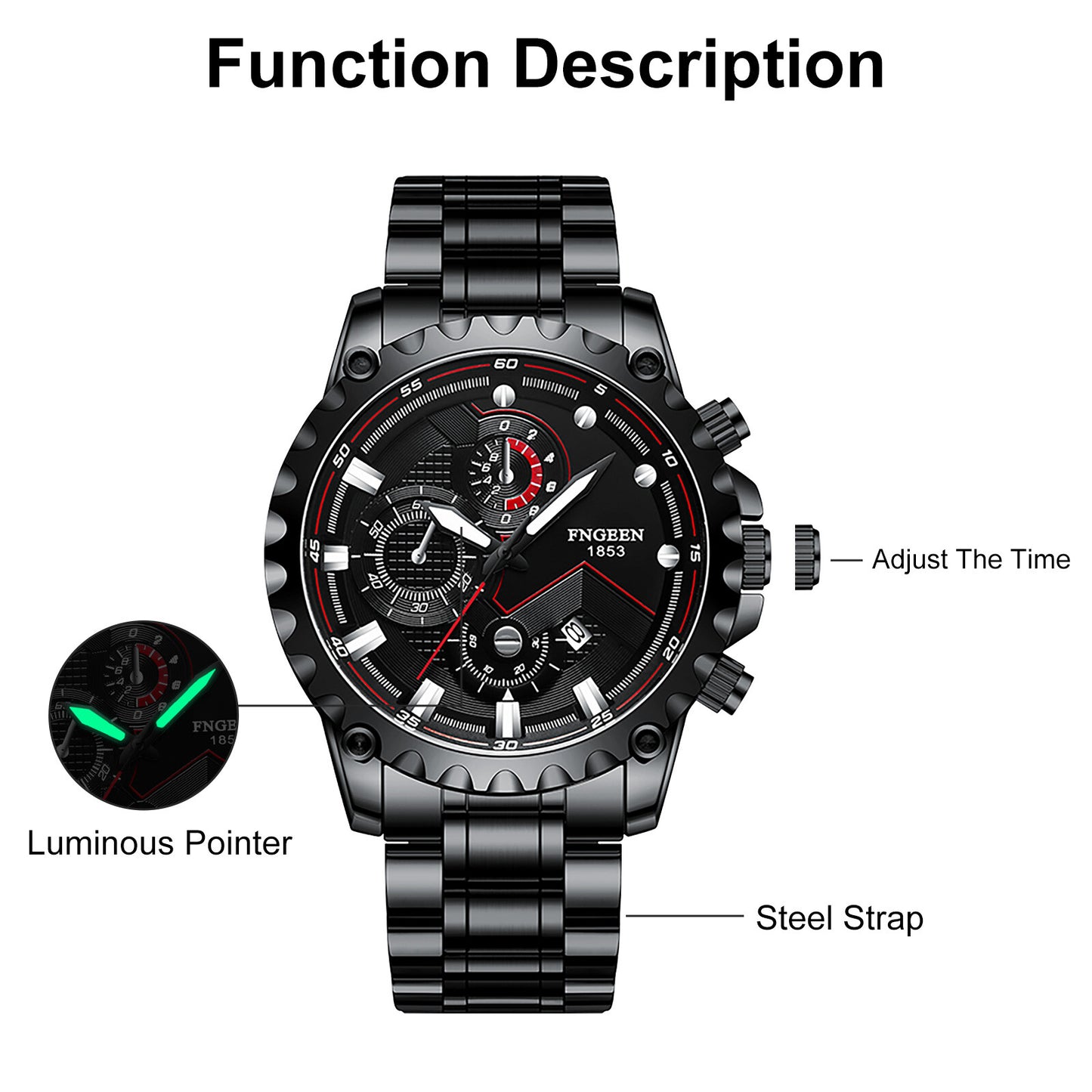 Waterproof Men'S Watch Classic Stainless Steel Quartz Luminous Luxury Wristwatch