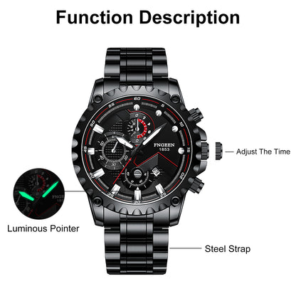 Waterproof Men'S Watch Classic Stainless Steel Quartz Luminous Luxury Wristwatch