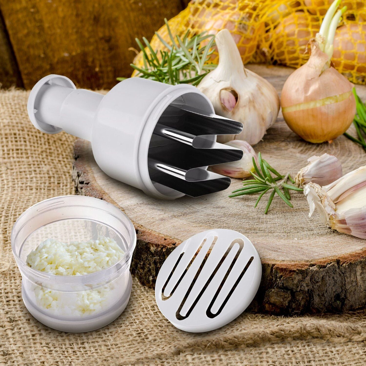 Pressing Vegetable Garlic Onion Food Chopper Cutter Slicer Peeler Dicer White