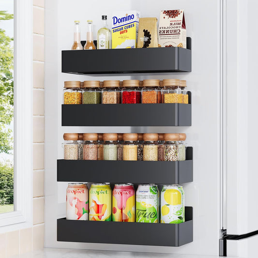 4-Pack Magnetic Spice Rack – Space-Saving Storage Shelf for Fridge, Oven or Wall | Aesthetic Pantry & Organization Small Kitchen Hack